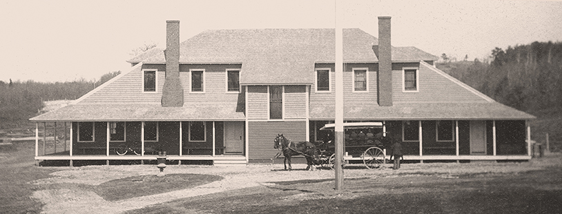 The new Walnut Hill clubhouse which was completed in 1891. Notice the horse drawn carriage that picked up riflemen from the railroad station and transported them to the Walnut Hill Clubhouse.